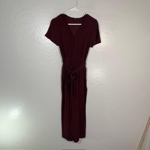 Rails Jumpsuit Womens XS Rust Spotted Jet Short Sleeve Tie Waist V Neck Wide Leg - Picture 1 of 8